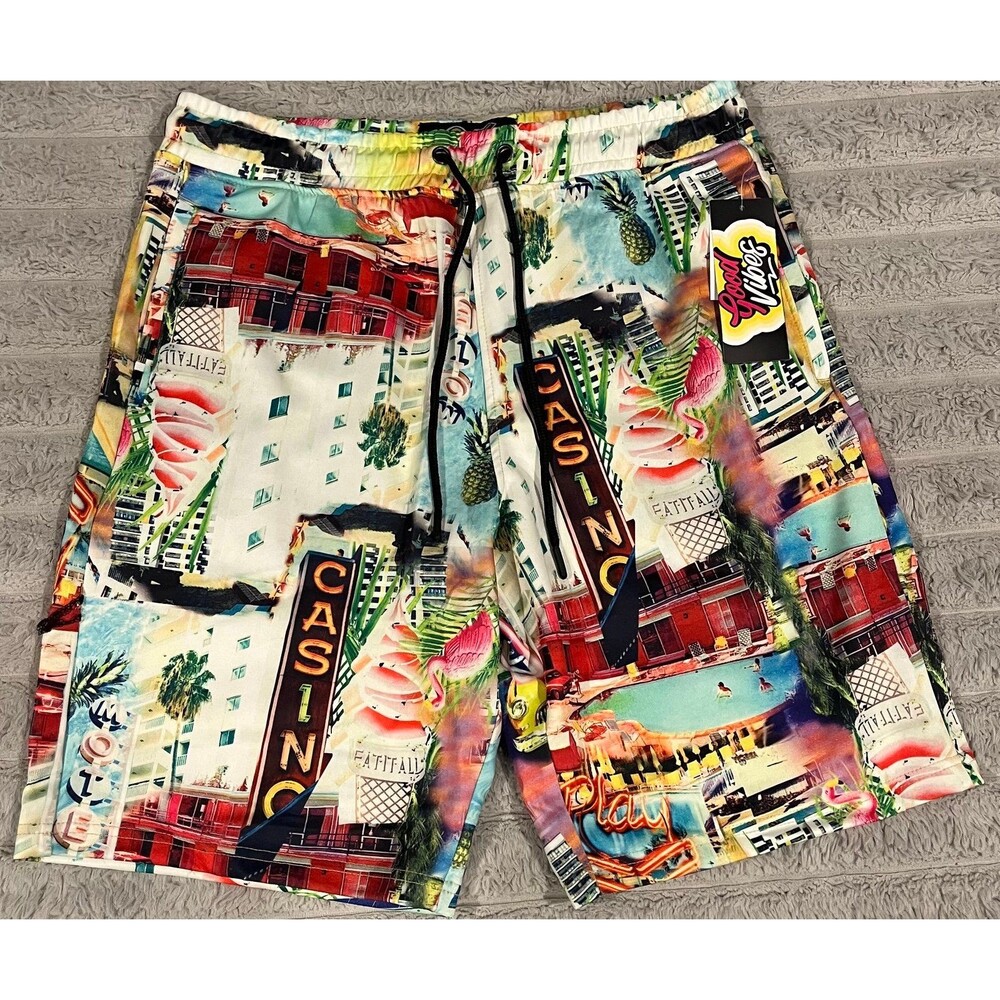 Good Vibes Miami Collage Print Shorts – Size Medium – NWT